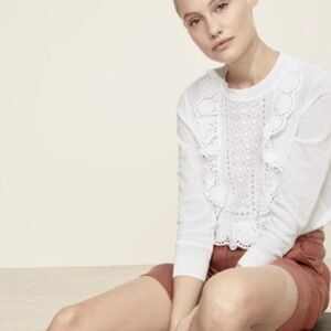 J. Crew White Eyelet Bib Sweater Size Extra Large